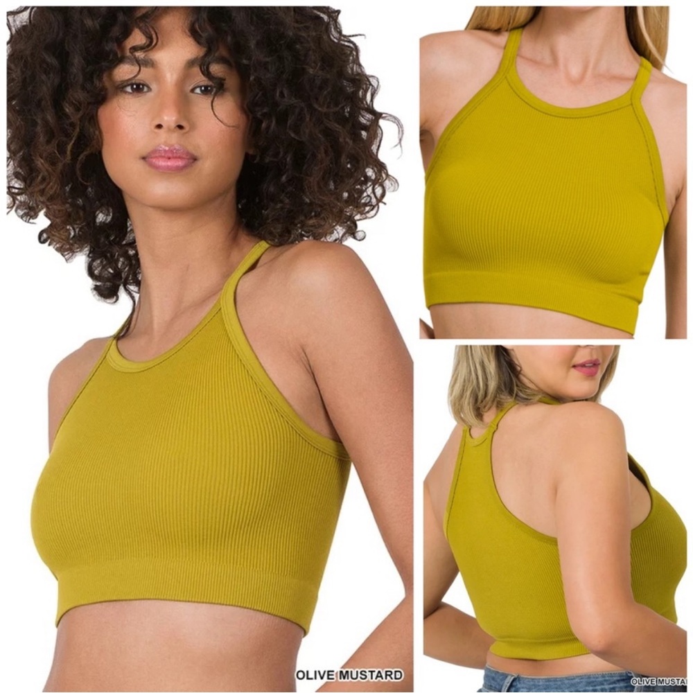 Zenana Ribbed High Neck Crop Top